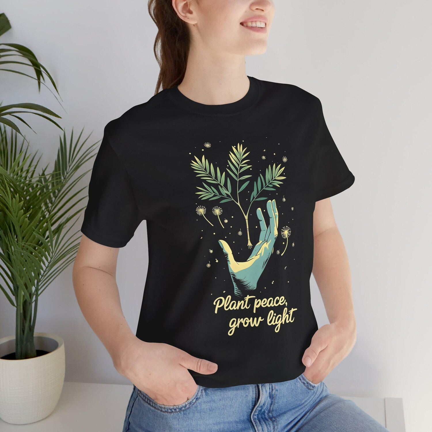 Plant Peace Grow Light T-Shirt: Earth Lover Inspirational Tee for Nature