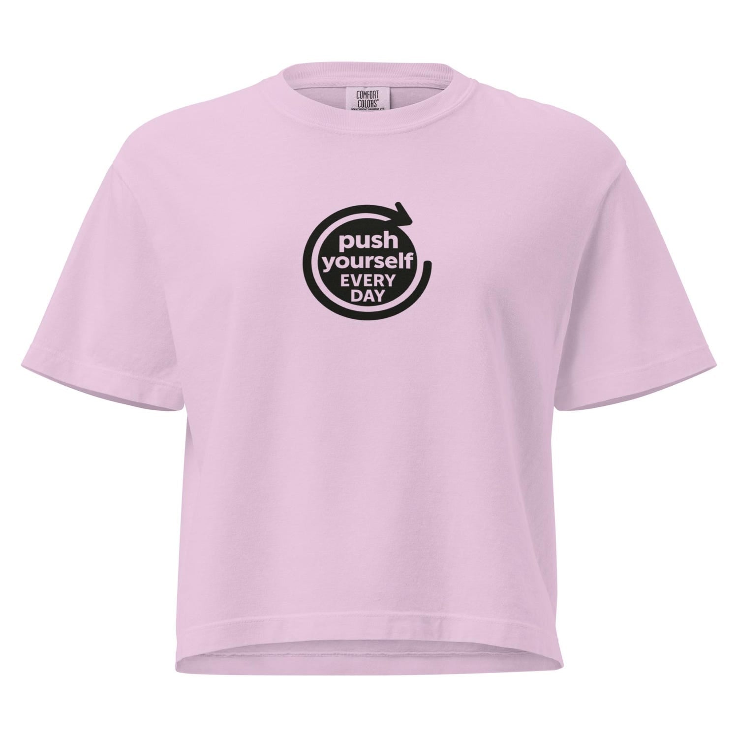 Motivational Crop Top T-Shirt | Heavyweight Boxy Push Yourself Tee
