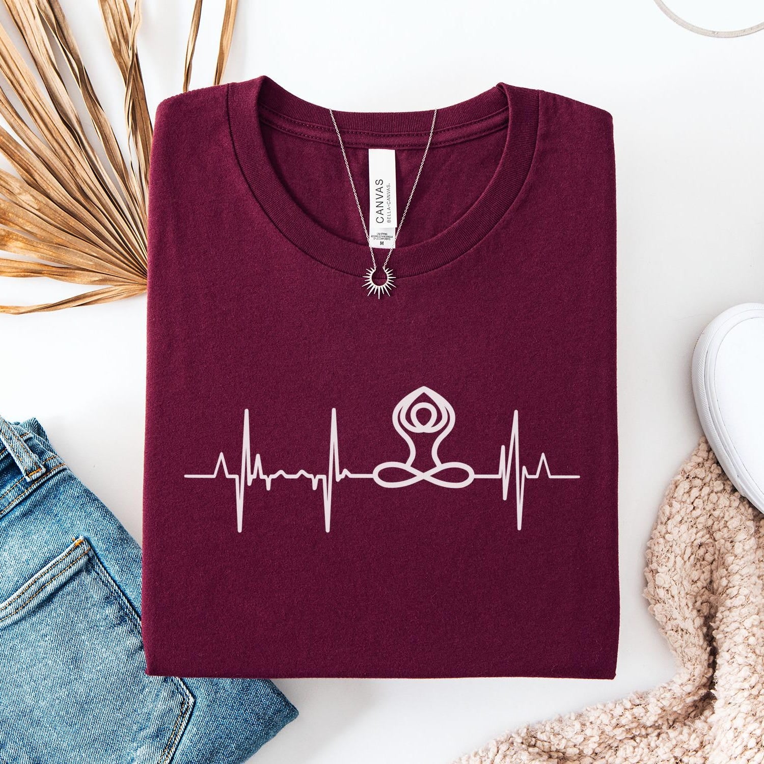 Yoga Heartbeat T-Shirt: Spiritual Tee, Namaste Shirt Meditation Relaxation Wellness Gift