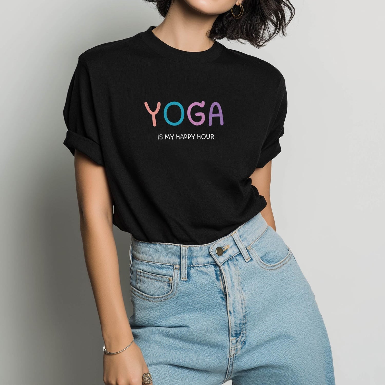 Yoga Is My Happy Hour T-Shirt | Colorful Meditation Tee
