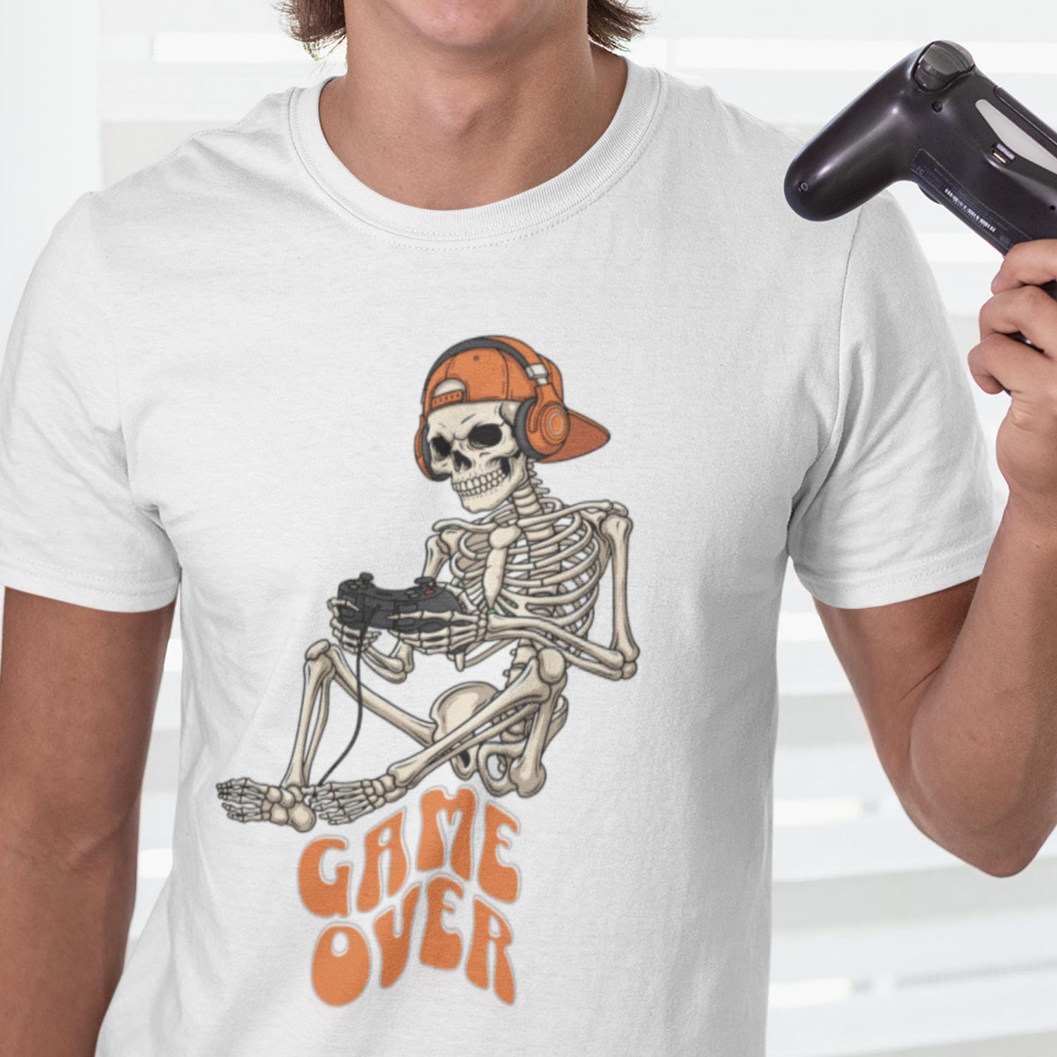 Skeleton Gamer T-Shirt | Funny Halloween Gaming Tee | Spooky Controller Shirt