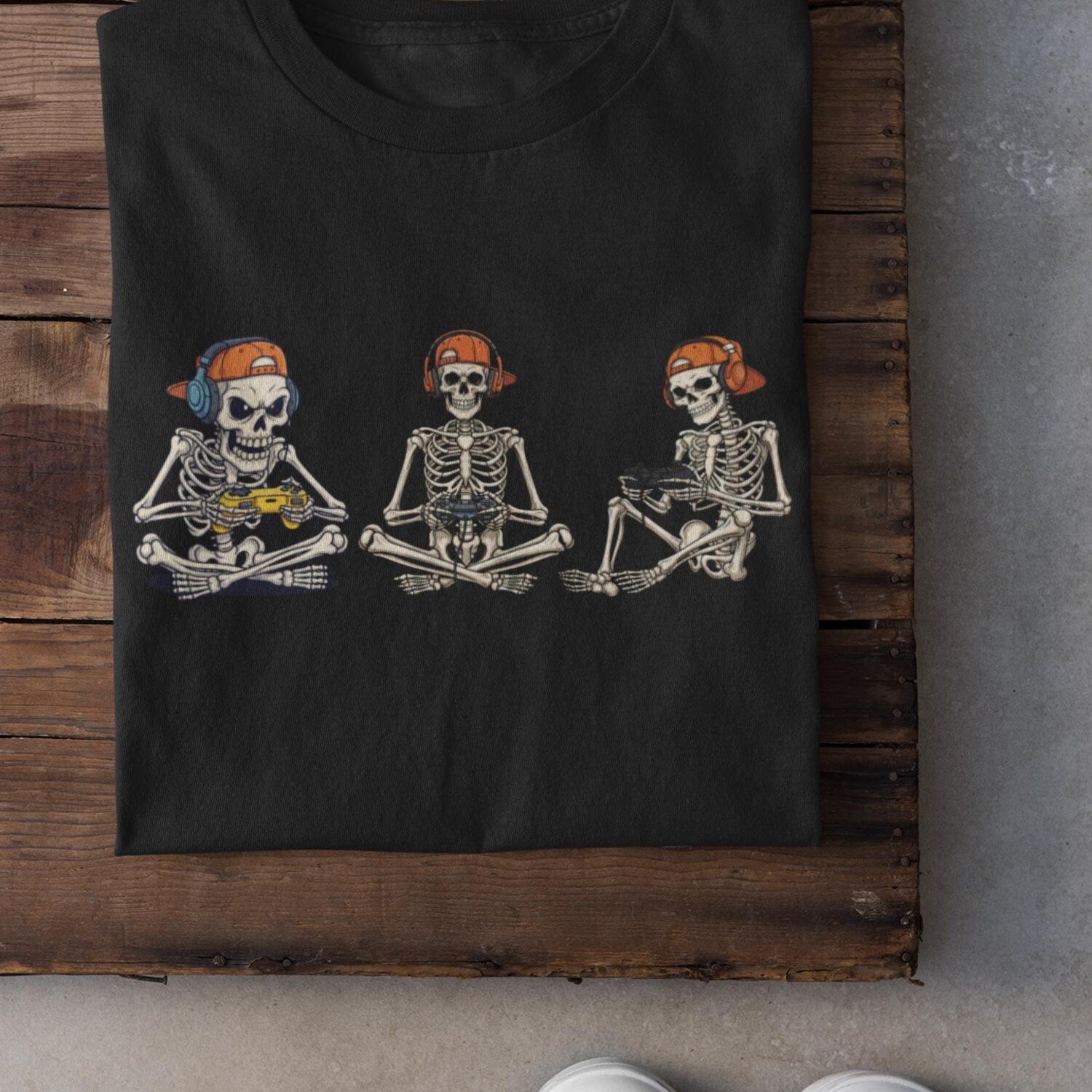 Skeleton Gamer T-Shirt | Funny Halloween Video Game Costume Tee | Spooky Controller Shirt