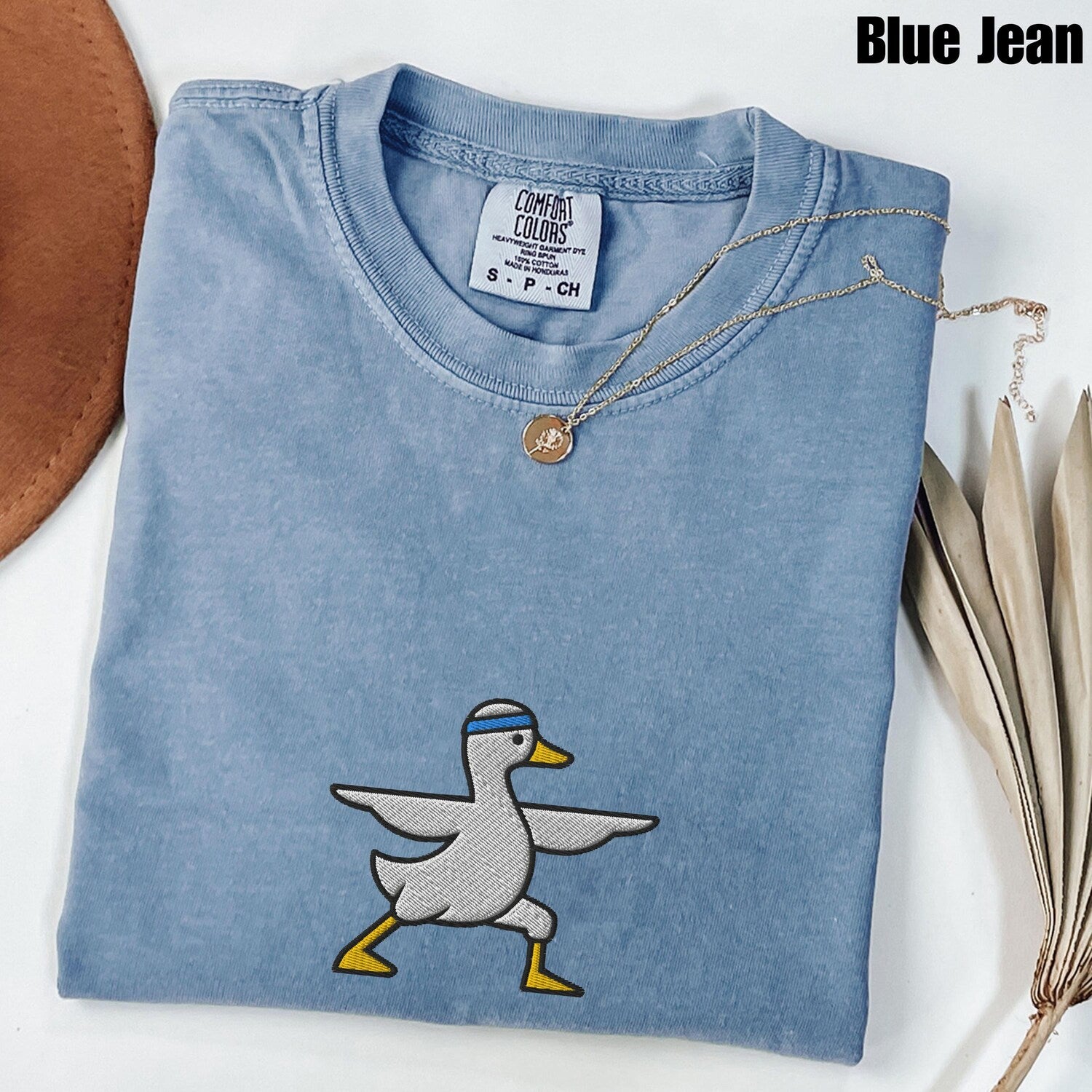 Embroidered Yoga Duck Comfort ColorsÂ® Shirt: Funny Yoga Lover Tee Meditation Mindfulness Top Gift