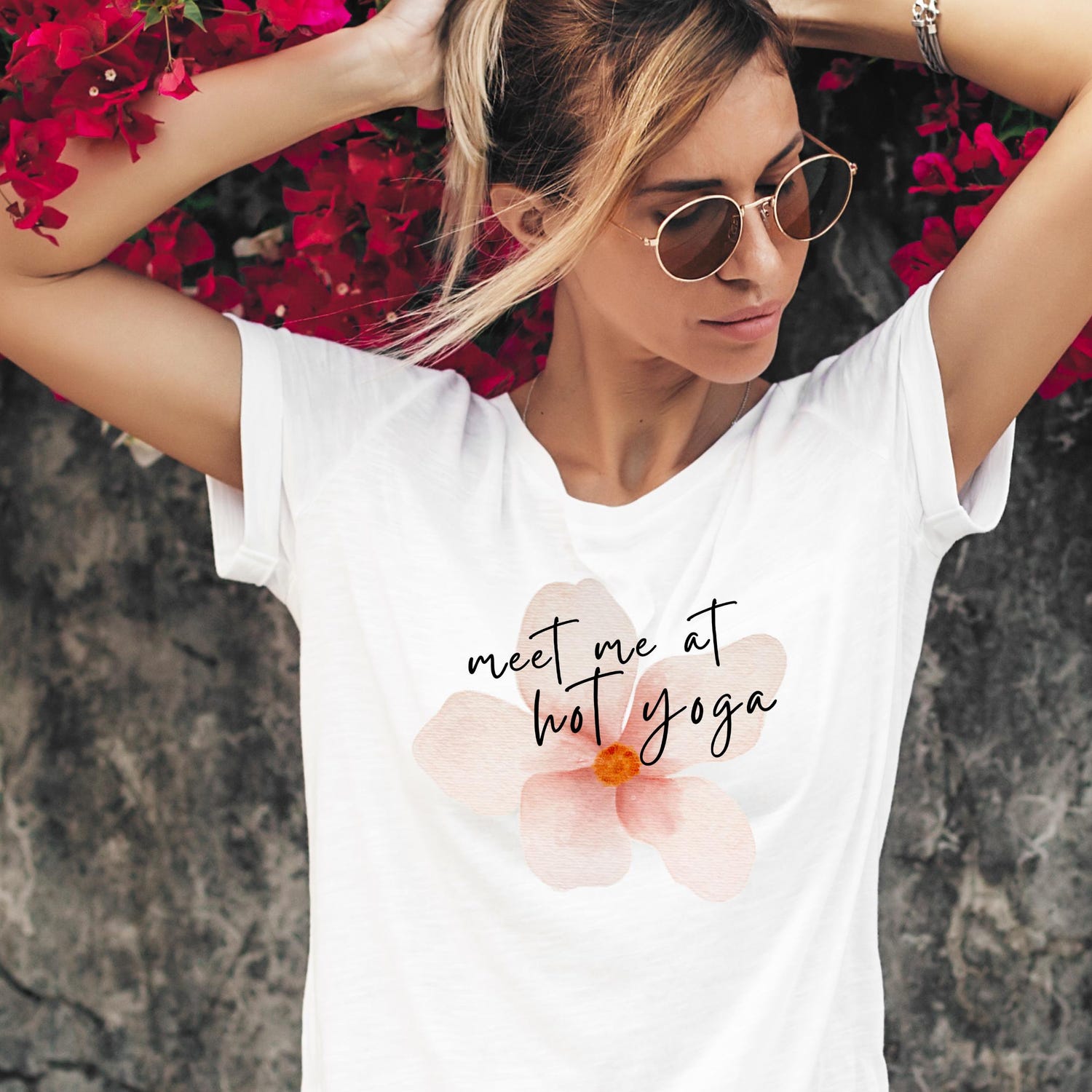 Meet Me at Hot Yoga Shirt: Cute Floral Design Yoga Gift for Her