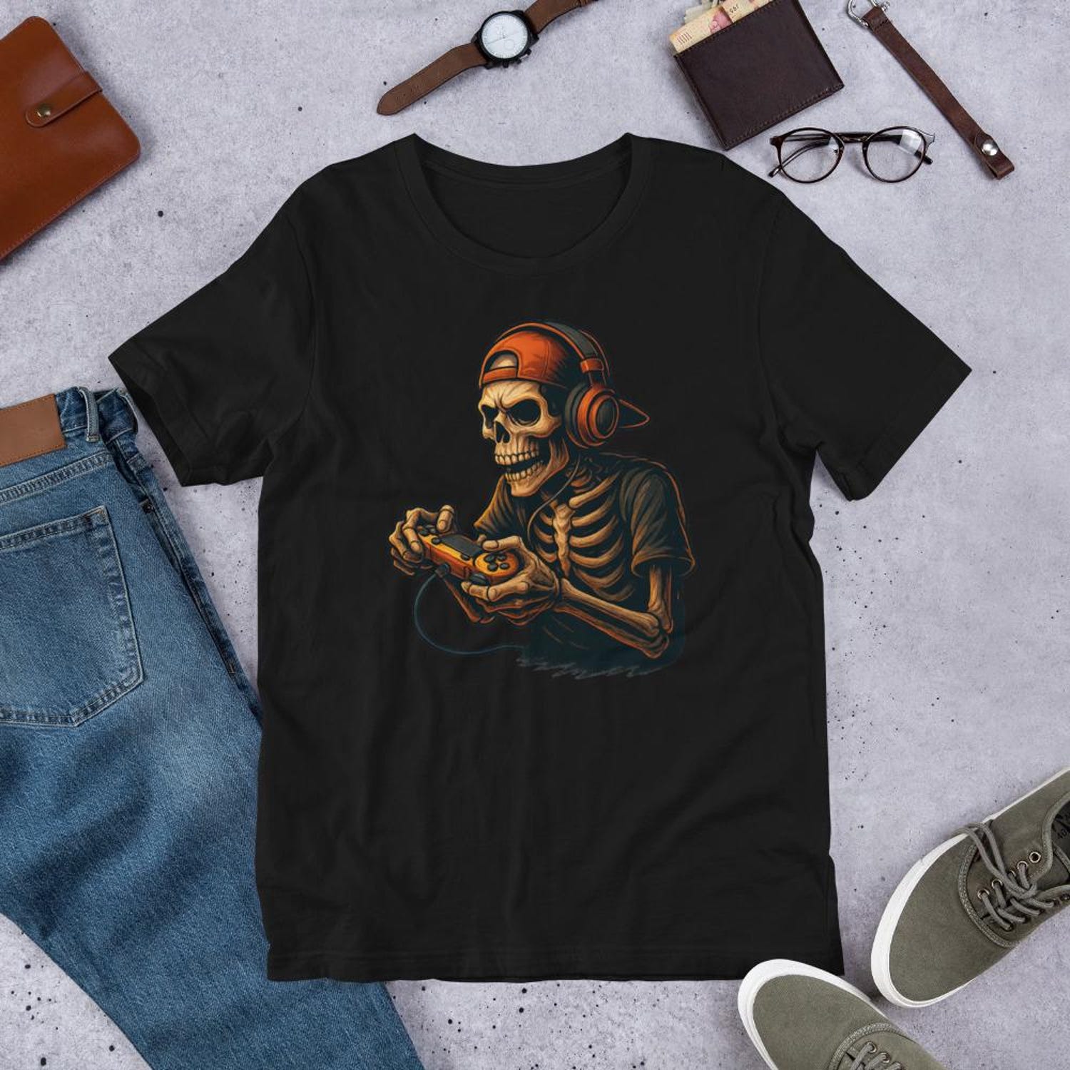 Skeleton Gamer Halloween Shirt | Funny Gaming T-Shirt for Men Kids Boys | Cool Halloween Costume Tee | Video Game Skeleton
