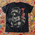 Raccoon Gamer T-Shirt, Funny Japanese Graphic Tee, Retro Gaming Shirt, Kawaii Animal Top, Vintage Distressed Raccoon with Headphones