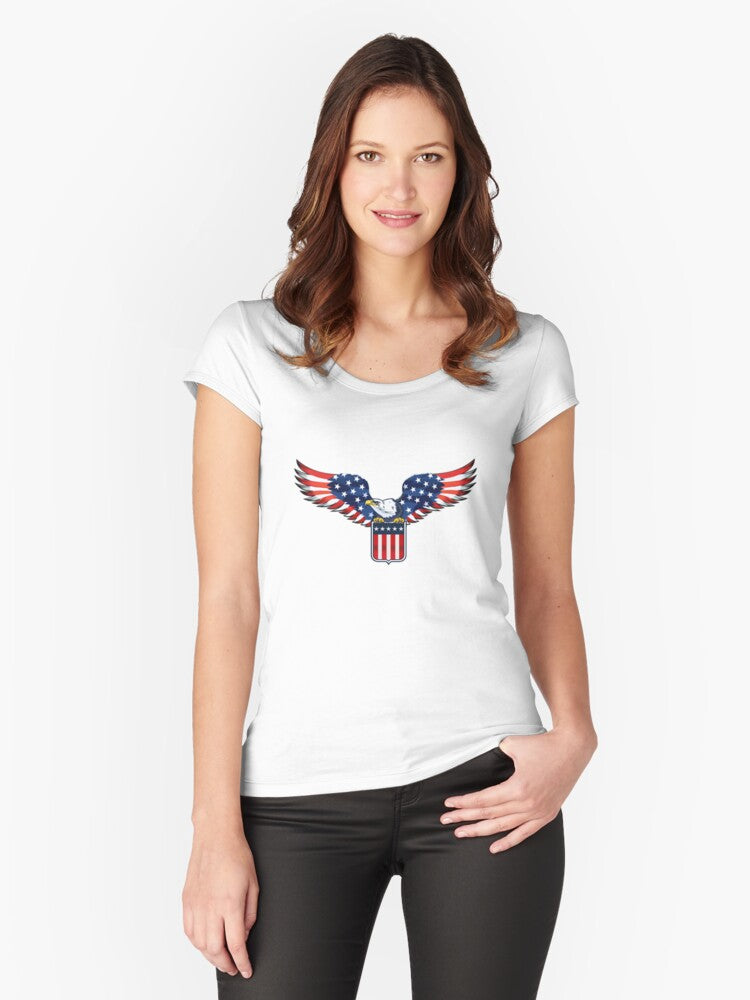 American Bald Eagle Patriotic US Flag design Fitted Scoop Shirt T Shirt Everyday Wear