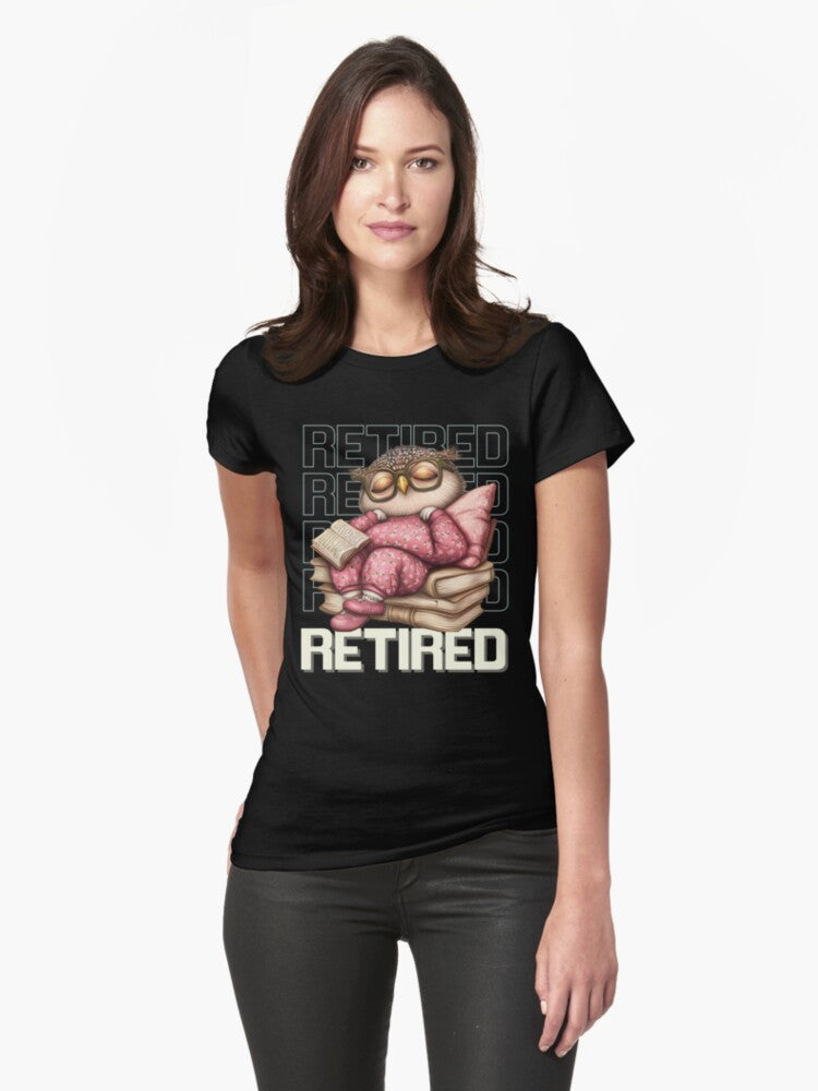 Women's Retired Owl Sleeping Funny Retirement Design Fitted T-Shirt | Premium Unisex T-Shirt, Trending Graphic Tee
