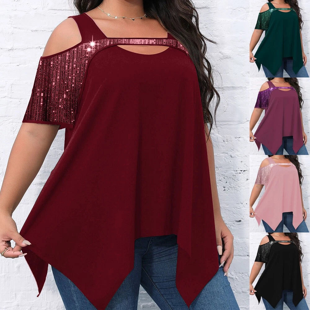 Womens Sequined Off Shoulder Top Sexy Shirt Summer Hot Selling Party Shirt T-Shirt | Comfort-Fit Style | Comfortable All-Day Fit