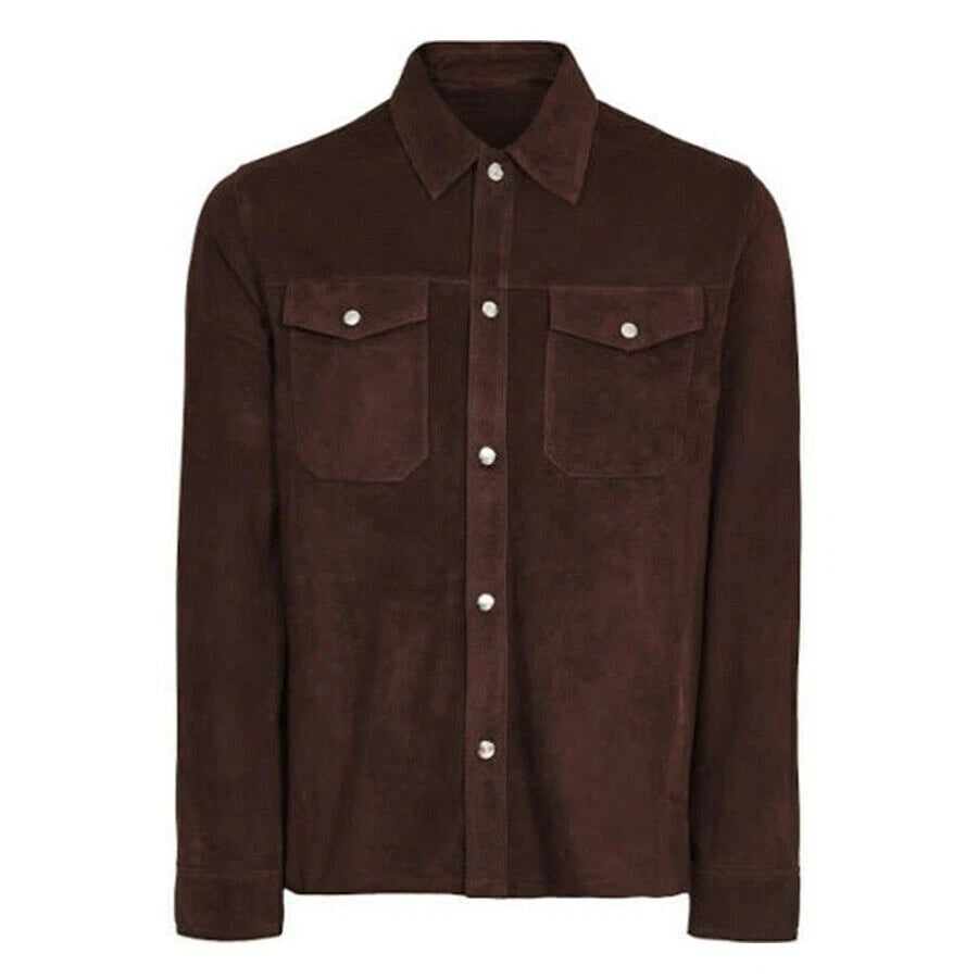 Top Selling New Mens Brown Suede Shirt 100 Pure Lambskin Causal Slim Fit Shirt T-Shirt | Iconic Graphic Look | Must-Have For Collectors