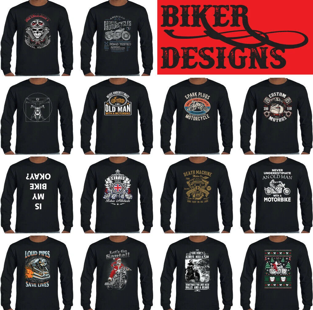 Biker Long Sleeve Tshirt Motorbike Motorcycle Cafe Racer Chopper Bike Skull Top T-Shirt | High-Quality Print | Perfect For Daily Wear