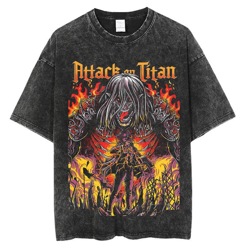Hot Selling New Vintage Washed Tshirt Oversized Mens Top Attacking Giants T-Shirt | Top Trending Design | Trending Fashion Apparel