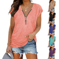 New Hot Selling Womens Short Sleeved Zipper Vneck Curved Loose Tshirt T-Shirt | Comfort-Fit Style | Must-Have For Collectors