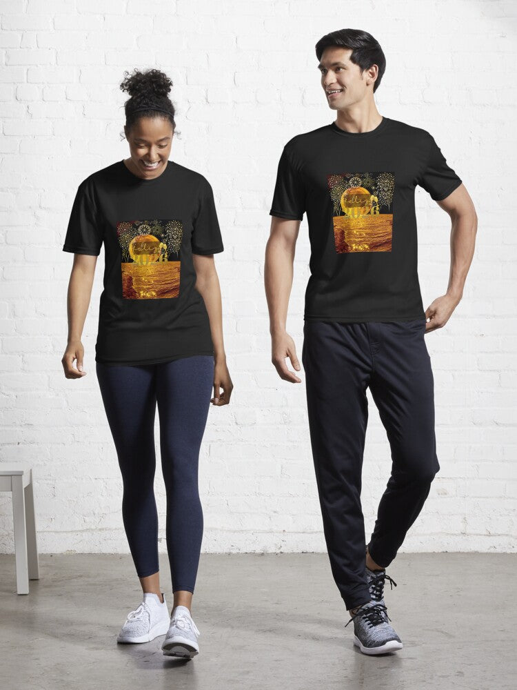 Feliz 2026 lua dourada Active T Shirt T Shirt Streetwear Style Gift Ready