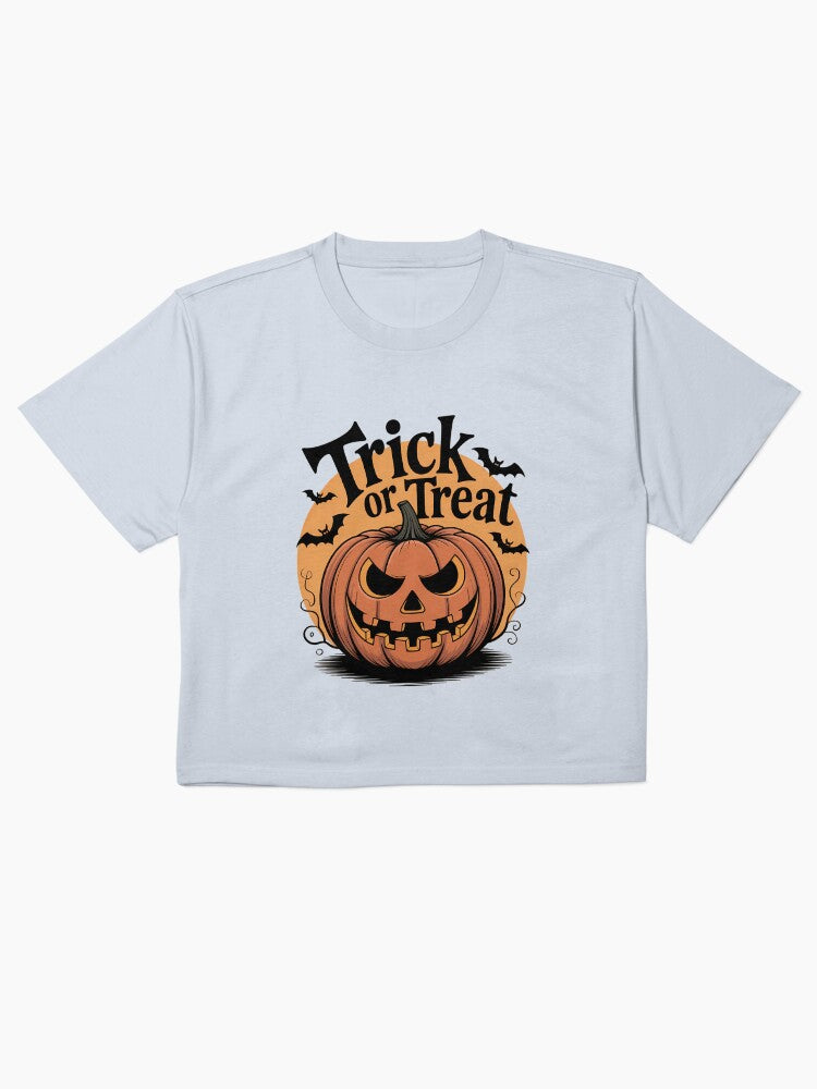 Trick Or Treat Pumpink Halloween Boxy T Shirt Minimal Style