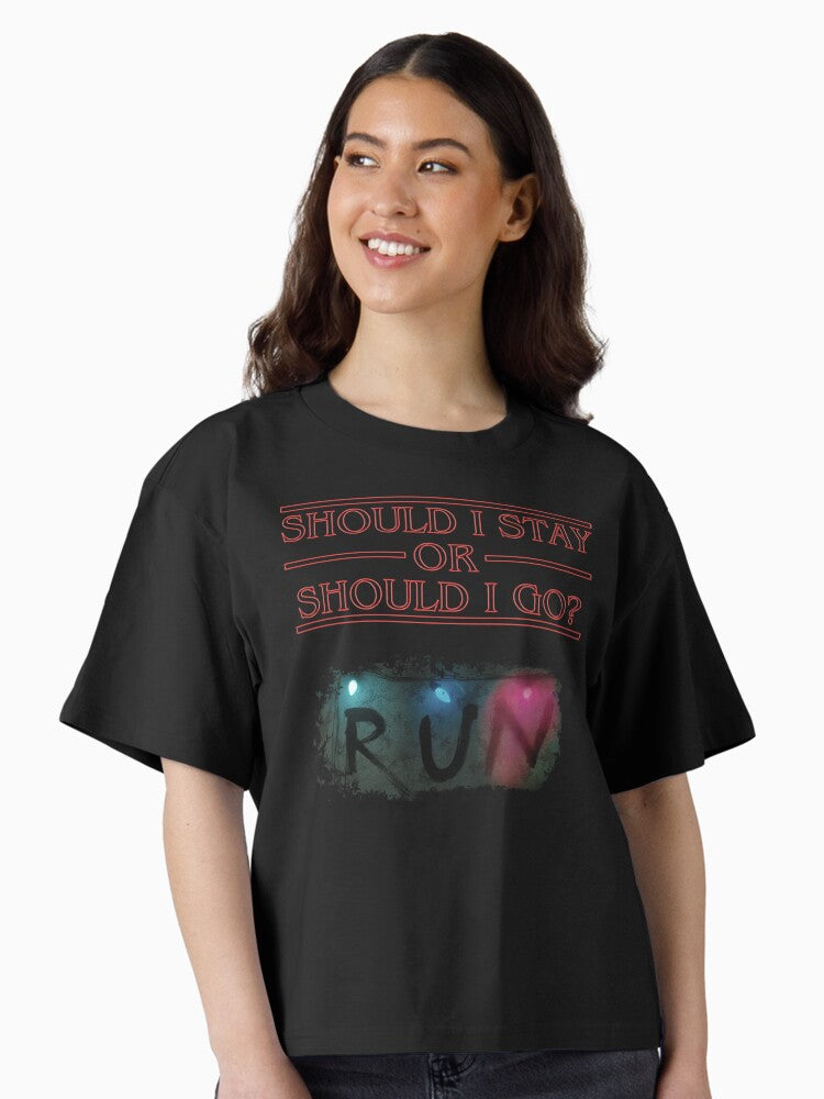 Stranger Things Should I Stay or RUN Boxy T Shirt Boxy T Shirt Viral TikTok Modern Aesthetic