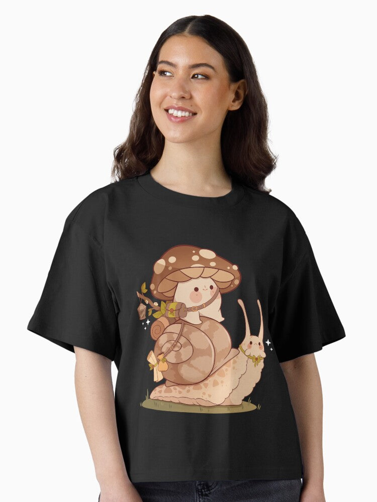 Cute mushroom and snail friend Boxy T Shirt Boxy T Shirt Comfort Fit Gift Ready