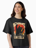 Vintage Catzilla Funny Black Cat T Shirt Boxy T Shirt Boxy T Shirt Comfort Fit Gift Ready