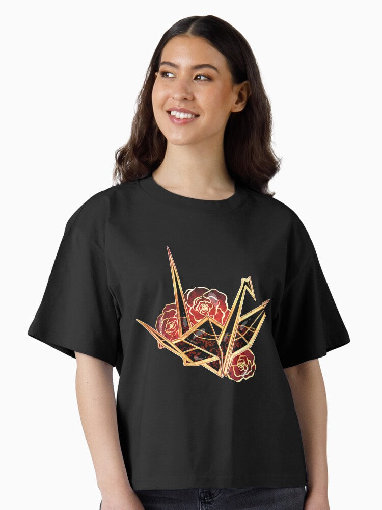 Gilded Origami Crane Boxy T Shirt Boxy T Shirt Streetwear Style Relaxed Style
