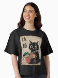 Cat Ramen Japanese Funny Graphic Tees Kawaii Cat Anime Gifts Boxy T Shirt Boxy T Shirt Trending US Gift Ready