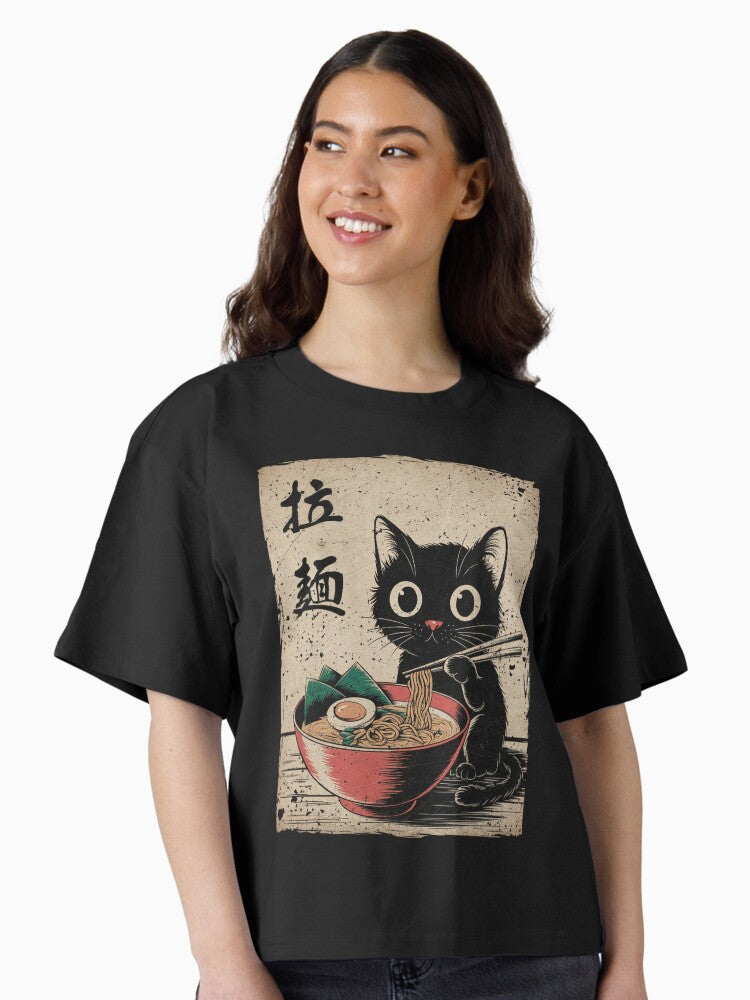 Cat Ramen Japanese Funny Graphic Tees Kawaii Cat Anime Gifts Boxy T Shirt Boxy T Shirt Trending US Gift Ready