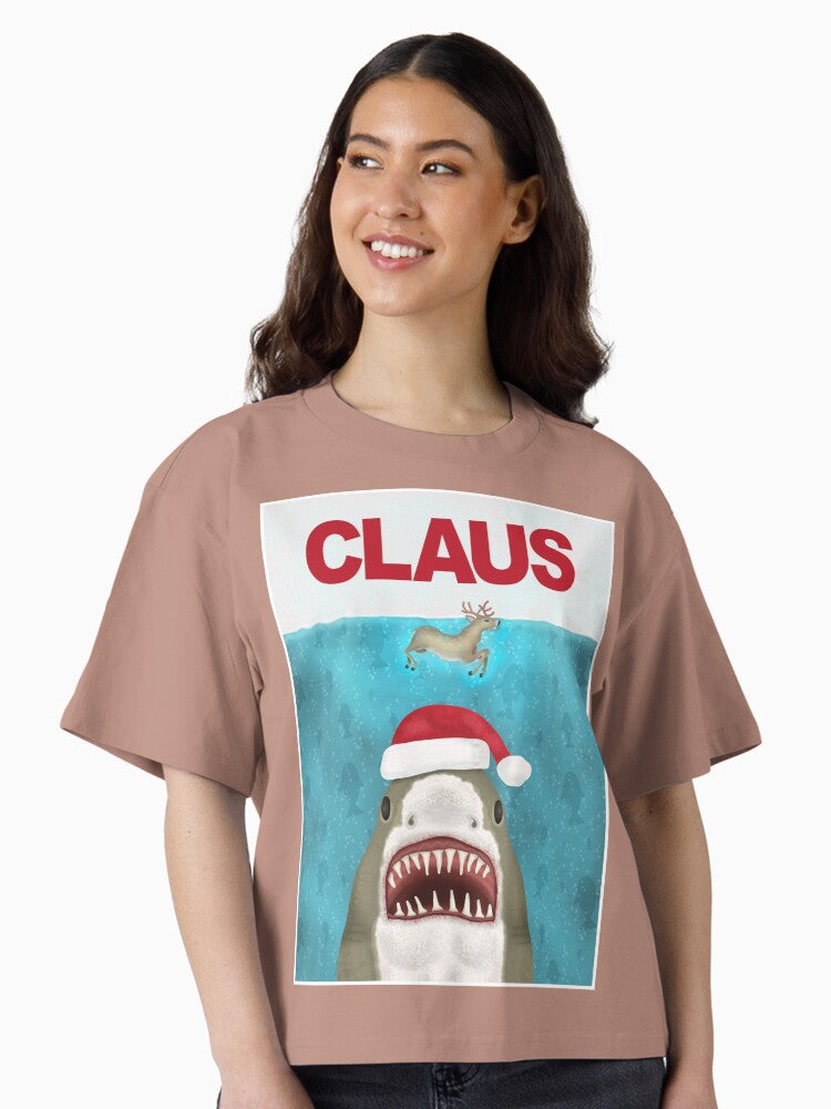 Funny Santa Claus Shark Reindeer Humor Boxy T Shirt Boxy T Shirt Comfort Fit Gift Ready