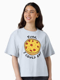 Funny Cartoon Food Pepperoni Pizza with Text Sure I Could Eat Boxy T Shirt Boxy T Shirt Premium Print Boxy Fit