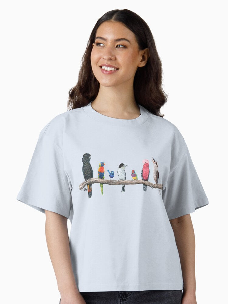 Australian Birds Antique Green Background Boxy T Shirt Boxy T Shirt High Search Demand Modern Aesthetic