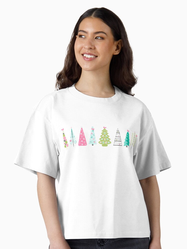 Swedish Minimalist Trees Pattern Modern Pink and Blue Boxy T Shirt Boxy T Shirt High Search Demand Daily Wear