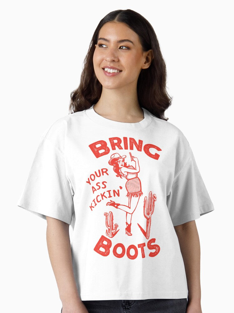 Bring Your Ass Kicking Boots Cool Retro Cowgirl With A Gun A Great Gift Idea For Women Boxy T Shirt Boxy T Shirt