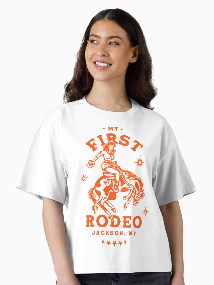 My First Rodeo Jackson Wyoming Vintage Cowgirl Pinup Boxy T Shirt Boxy T Shirt Trending US Relaxed Style