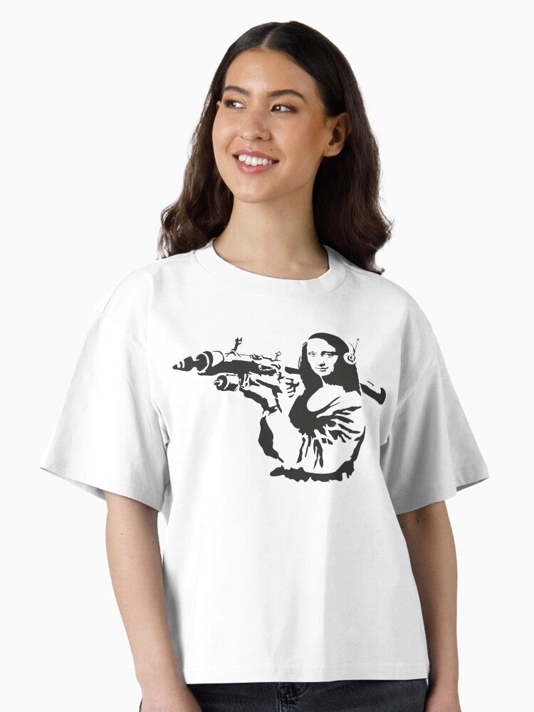 Mona Lisa Bazooka Banksy Graffiti street art Spray paint London Boxy T Shirt Boxy T Shirt Premium Print Daily Wear