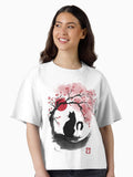Sakura cat sumi e Boxy T Shirt Boxy T Shirt Trending US Boxy Fit