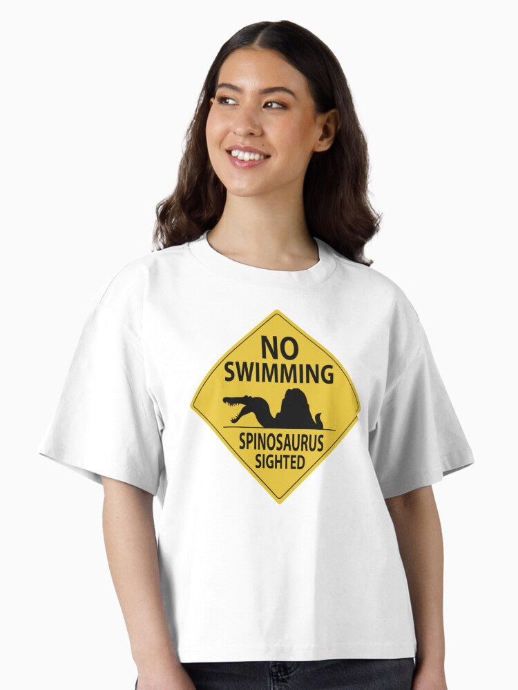 No Swimming Spinosaurus Sign Boxy T Shirt Boxy T Shirt Premium Print Modern Aesthetic
