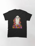 Retro Ghost Hippie Halloween Spooky Season Floral 70s Classic T Shirt