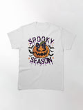 Womens Retro Halloween Spooky Season Men Halloween Costume Fall Pumpkin Bow Couple Halloween Party Classic T Shirt
