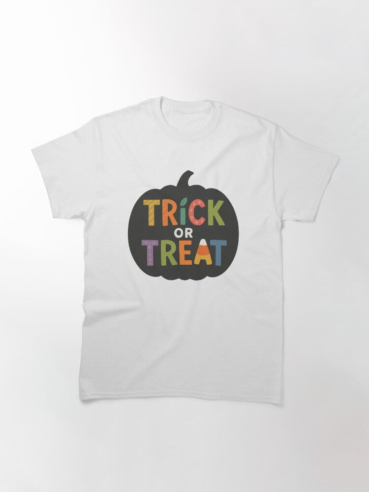 Playful Trick Or Treat Pumpkin Design For Halloween Classic T Shirt US Trend