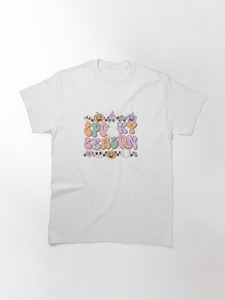 Womens Retro Spooky Season Halloween Ghost Graphic T Shirt Gift Classic