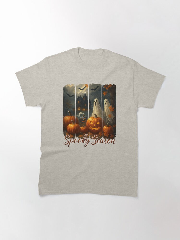 Halloween Ghost Pumpkin Haunted House Bats Design Classic T Shirt