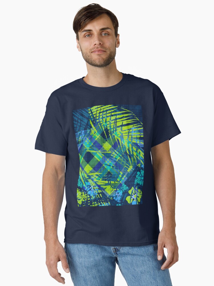 Hawaiian Blue Hibiscus Set Patchwork Seamless Repeat Classic Shirt T Shirt Clean Design