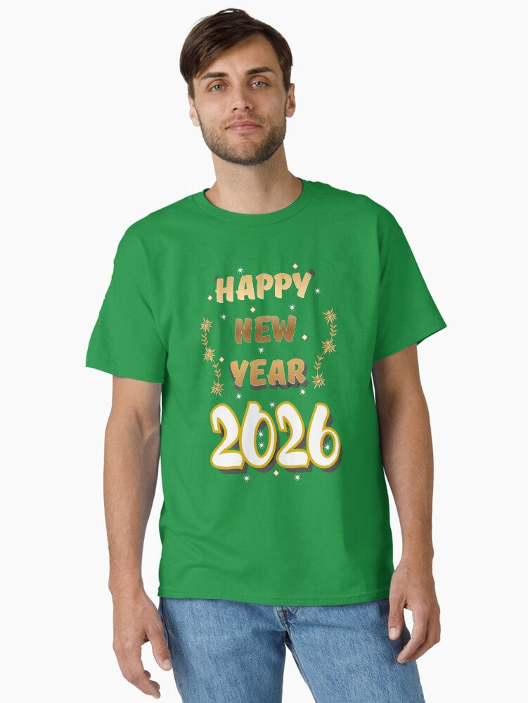 Bold Gold Happy New Year 2026 with Floral Starbursts Classic T Shirt T Shirt Trending US Gift Ready