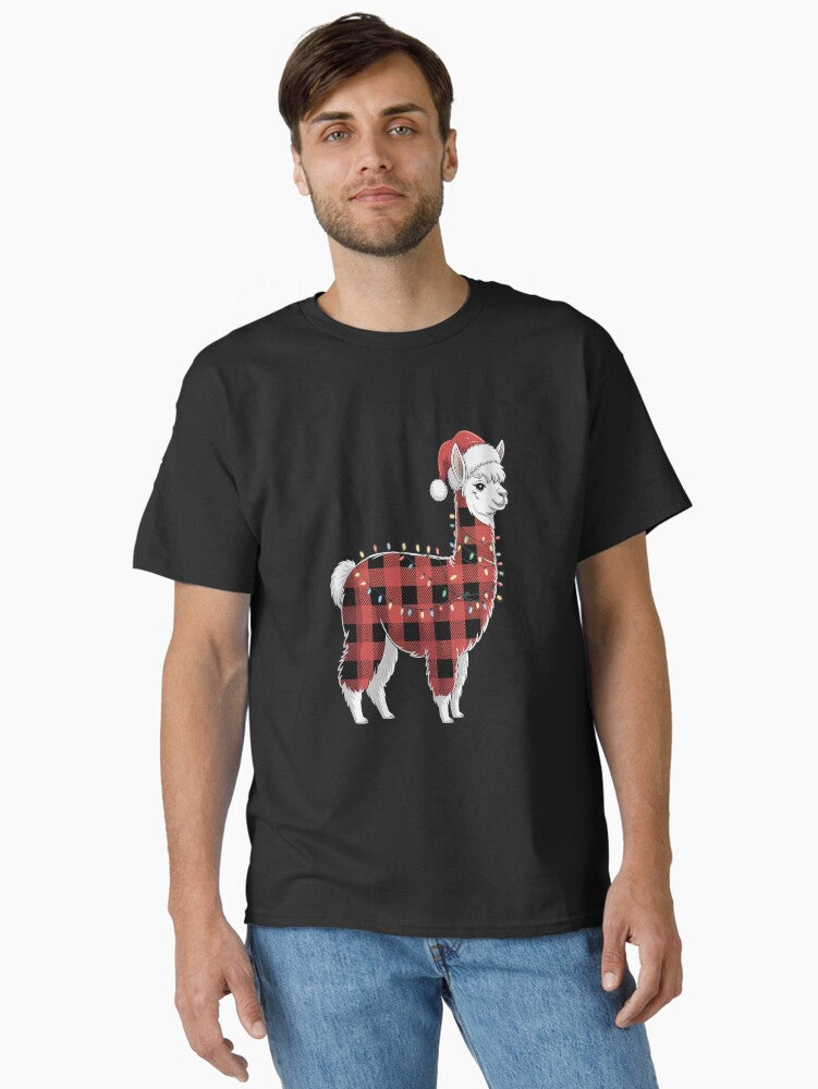Red Plaid Llama Christmas Lights Pajamas Adult Kids Classic T-Shirt | Premium Unisex T-Shirt, Trending Graphic Tee