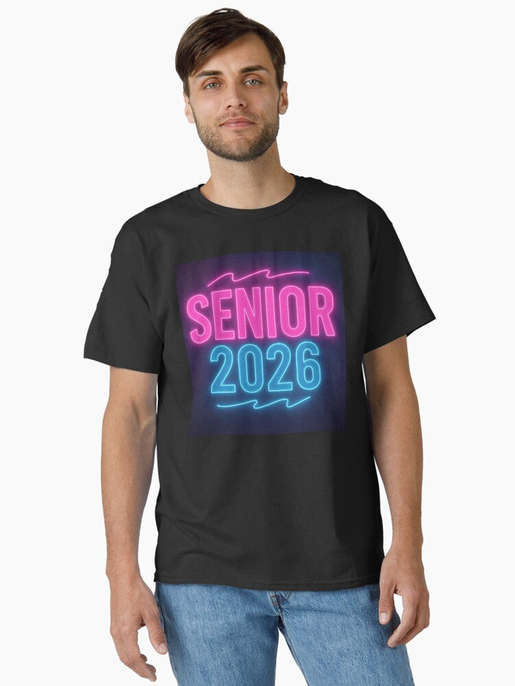 Senior 2026 Neon Pink and Blue Glow Classic T Shirt T Shirt Comfort Fit Daily Wear