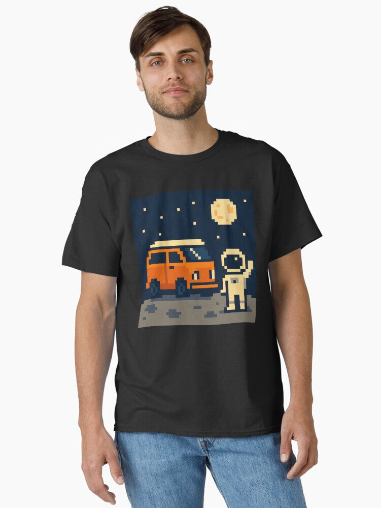 Orange Space Van Astronaut Minimal Pixel Art Classic T-Shirt | Premium Unisex T-Shirt, Trending Graphic Tee