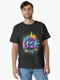 Vibrant 3D 2026 Celebration Numbers with Colorful Paint Splash Background Classic T Shirt T Shirt Premium Print