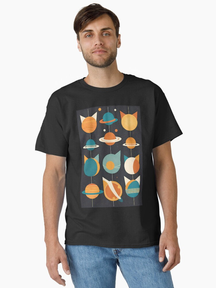 Mid-Century Retro Futurism Cat Planets Poster A Playful Cosmic Exploration Classic T-Shirt | Premium Unisex T-Shirt, Trending Graphic Tee