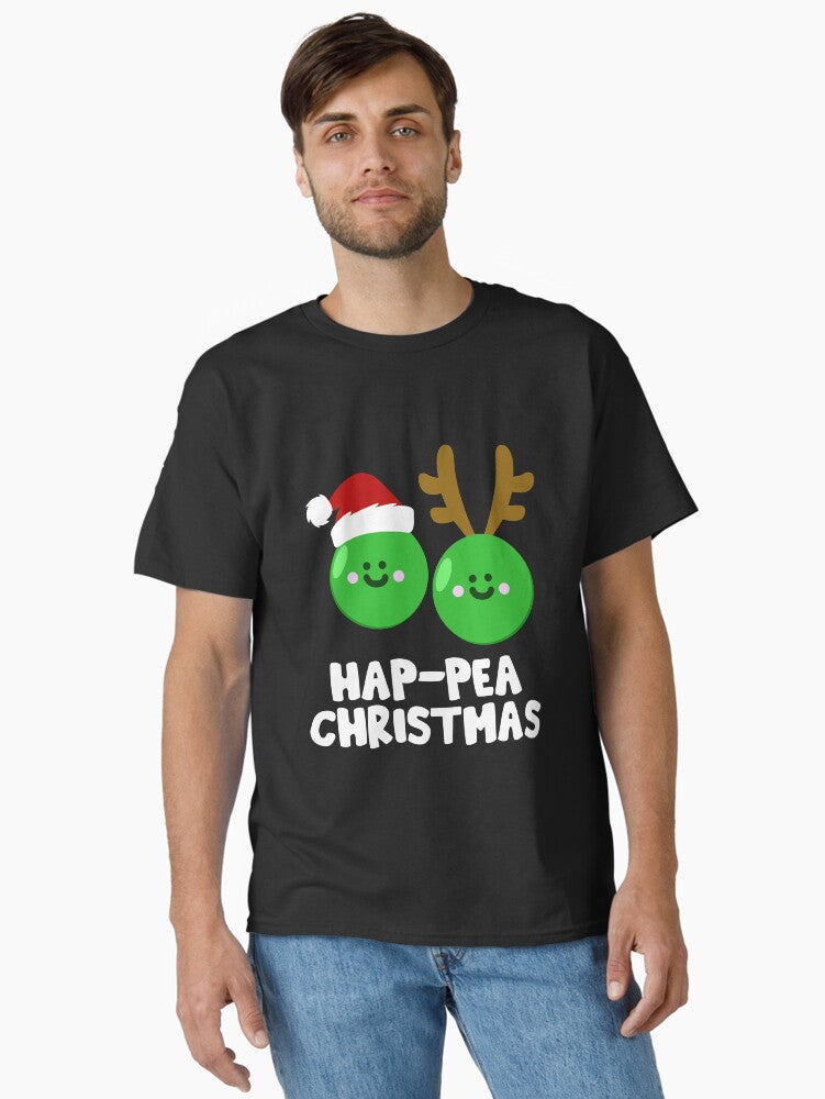 Hap-Pea Christmas Funny Vegetable Vegan Food Pun Classic T-Shirt | Premium Unisex T-Shirt, Trending Graphic Tee