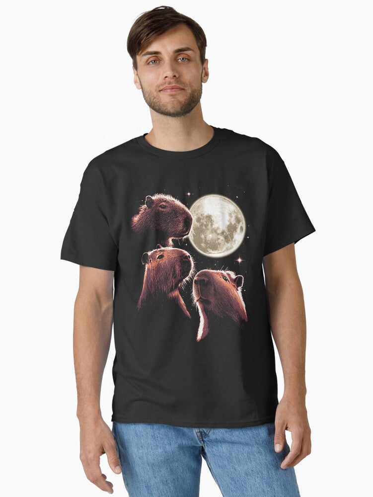 Three Capybara Moon Funny Capybara Meme Mystical Capybara Classic T-Shirt | Premium Unisex T-Shirt, Trending Graphic Tee