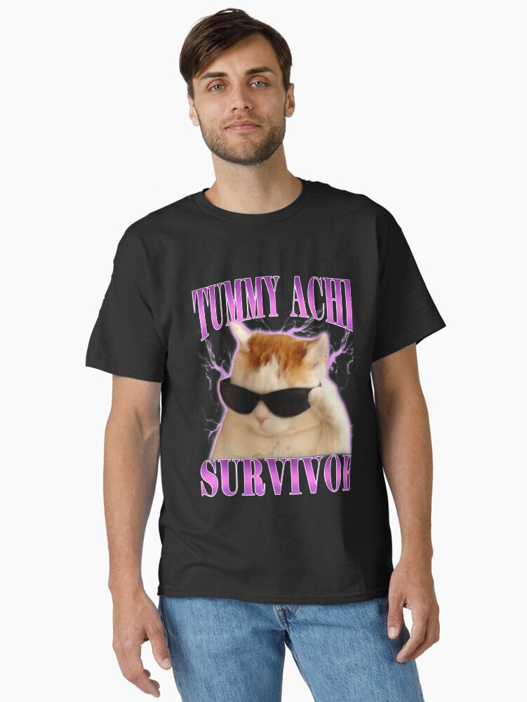 Tummy Ache Survivor Funny Cat Meme Animals Lover Men Women Classic T Shirt T Shirt Viral TikTok Find Fan Favorite
