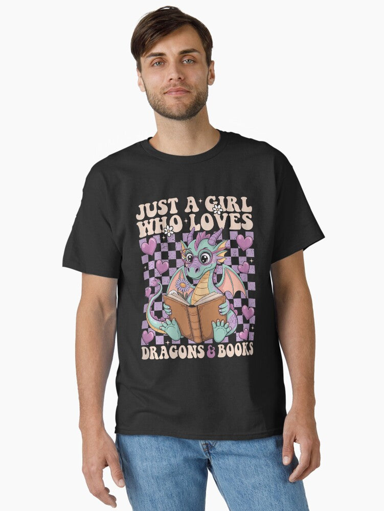 Just A Girl Who Loves Dragons And Books Dragon Reading Classic Shirt T Shirt Everyday Wear